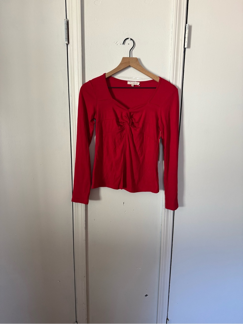 Kanji Bright Red Long-Sleeve Knot-Front Top